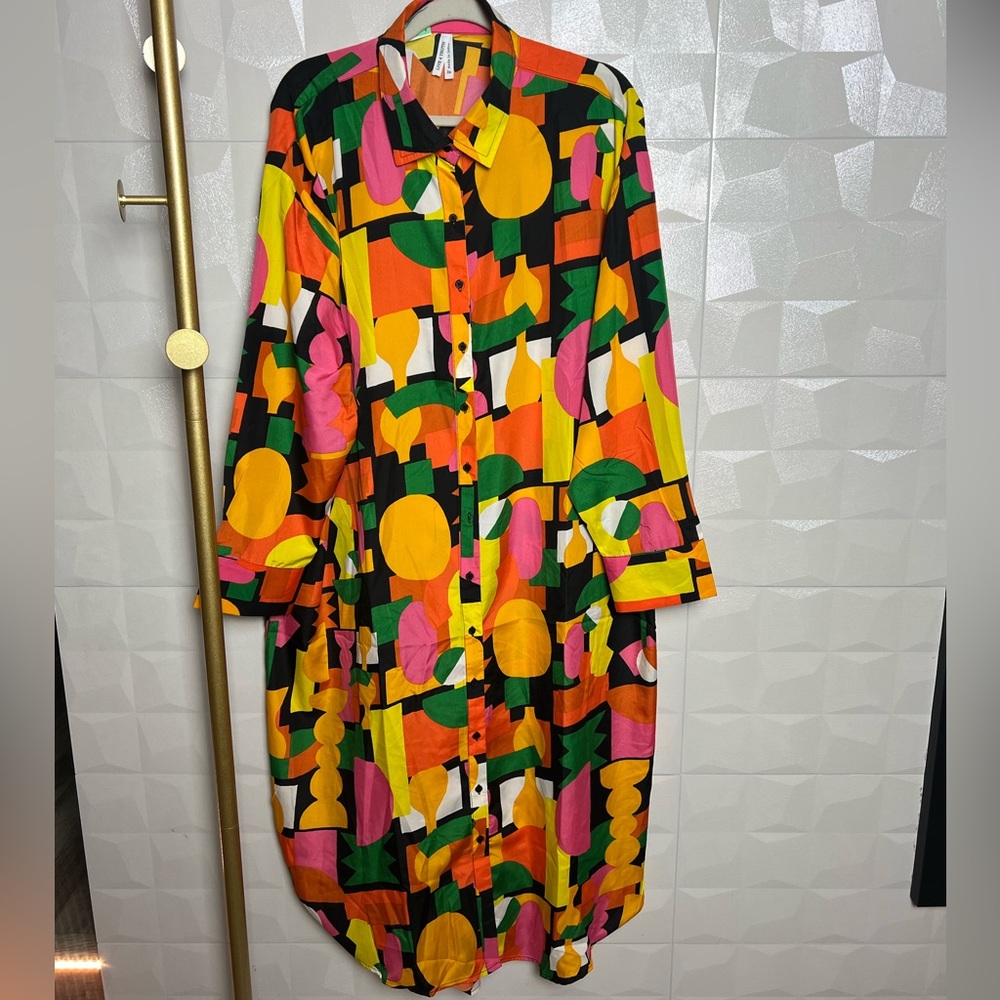 Live 4 Truth Womens Long Sleeve Button Down Maxi Shirt Dress Multicolored